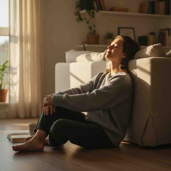 A female on the floor, enjoying some alone time